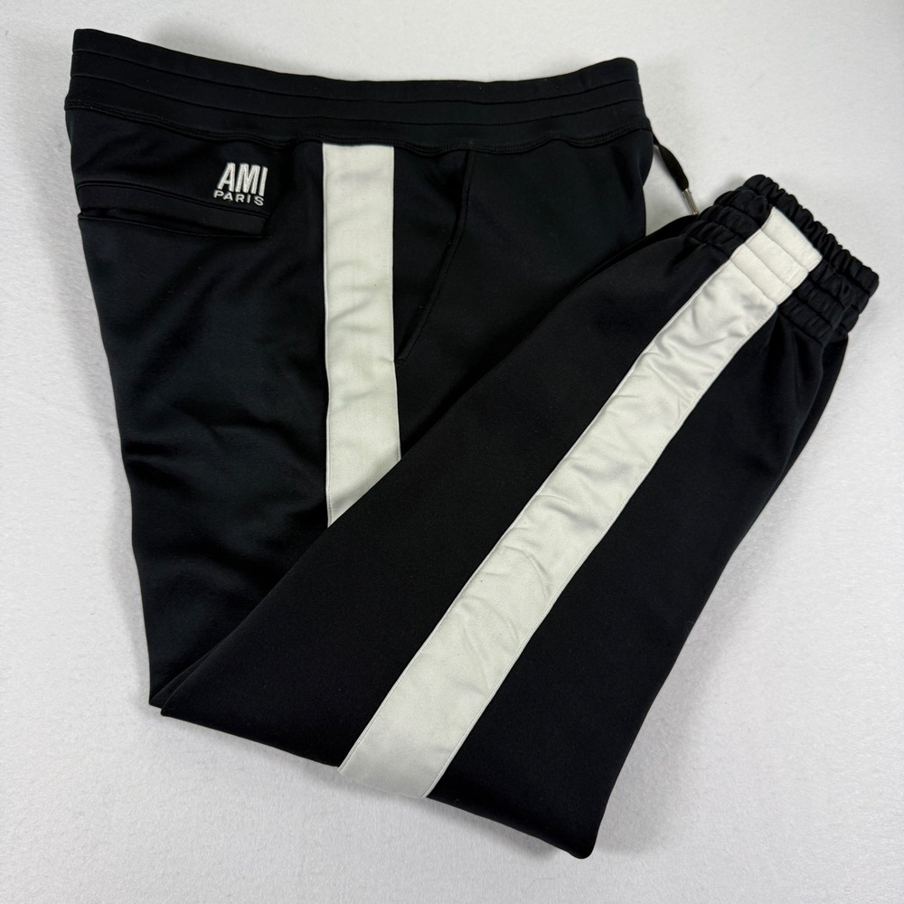 AMI Paris Alexandre Mattiussi Technical Track Pants L Black White Stripe $380